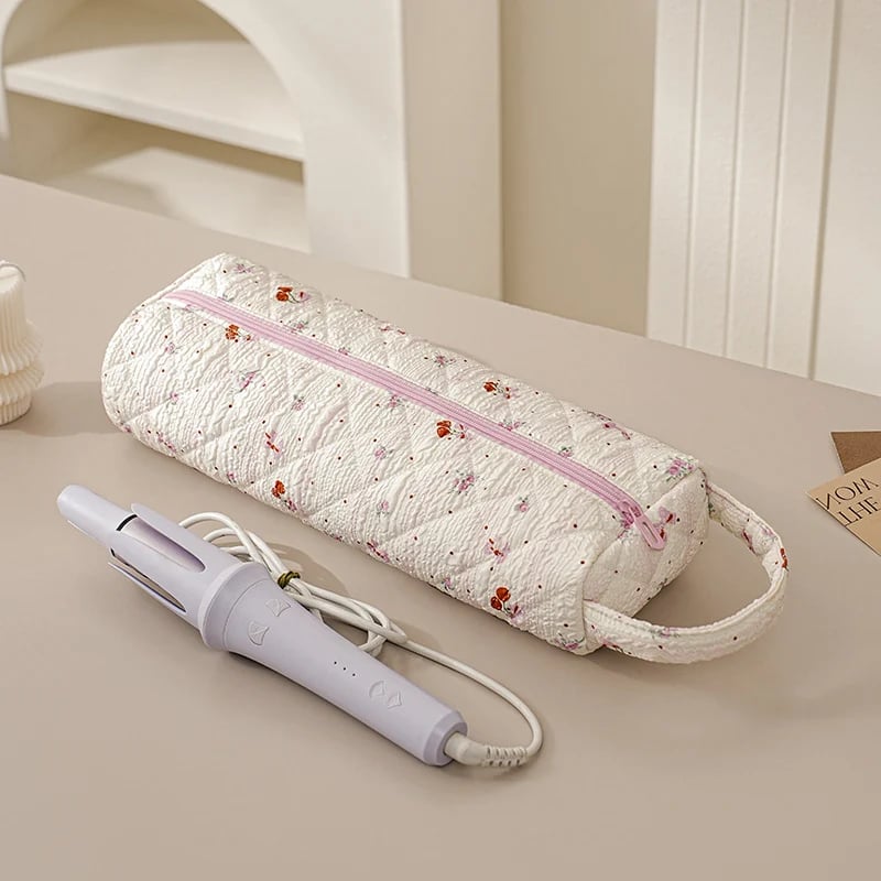 Quilted Multi Purpose Storage Bag, Portable Zipper Cosmetic Makeup Pouch with Handle