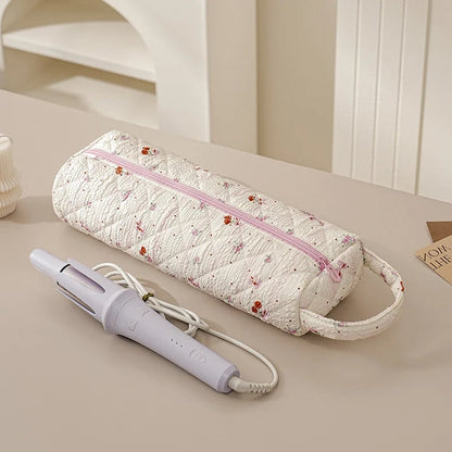 Quilted Multi Purpose Storage Bag, Portable Zipper Cosmetic Makeup Pouch with Handle