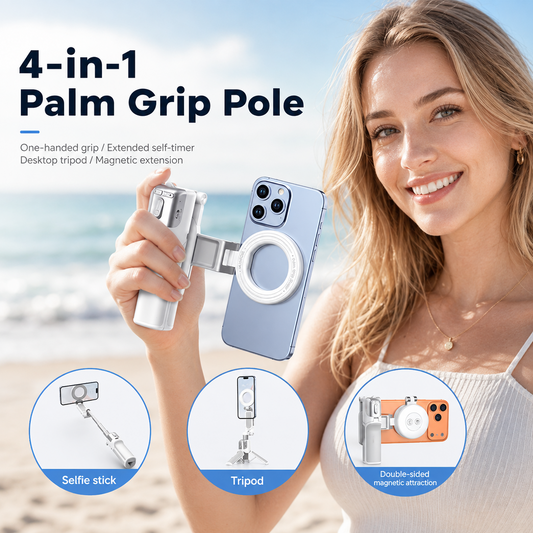 4-in-1 Magnetic Phone Camera Grip Selfie Stick, Tripod & Zoom Control