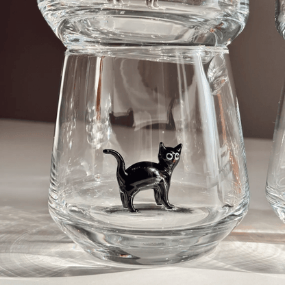 Handmade Murano-Style Cat Wine Glass Whimsical Art Glass for Cat Lovers