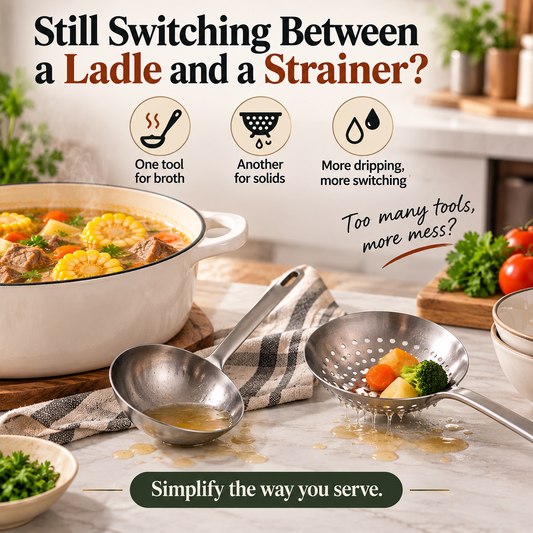 304 Stainless Steel Deep Soup Ladle Easy-Pour Serving Spoon for Soups, Stews & Pot
