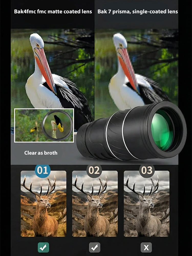 16x52 High Definition Monocular Telescope with Smartphone Adapter Waterproof FMC Multi Layer Lens Portable Long Range