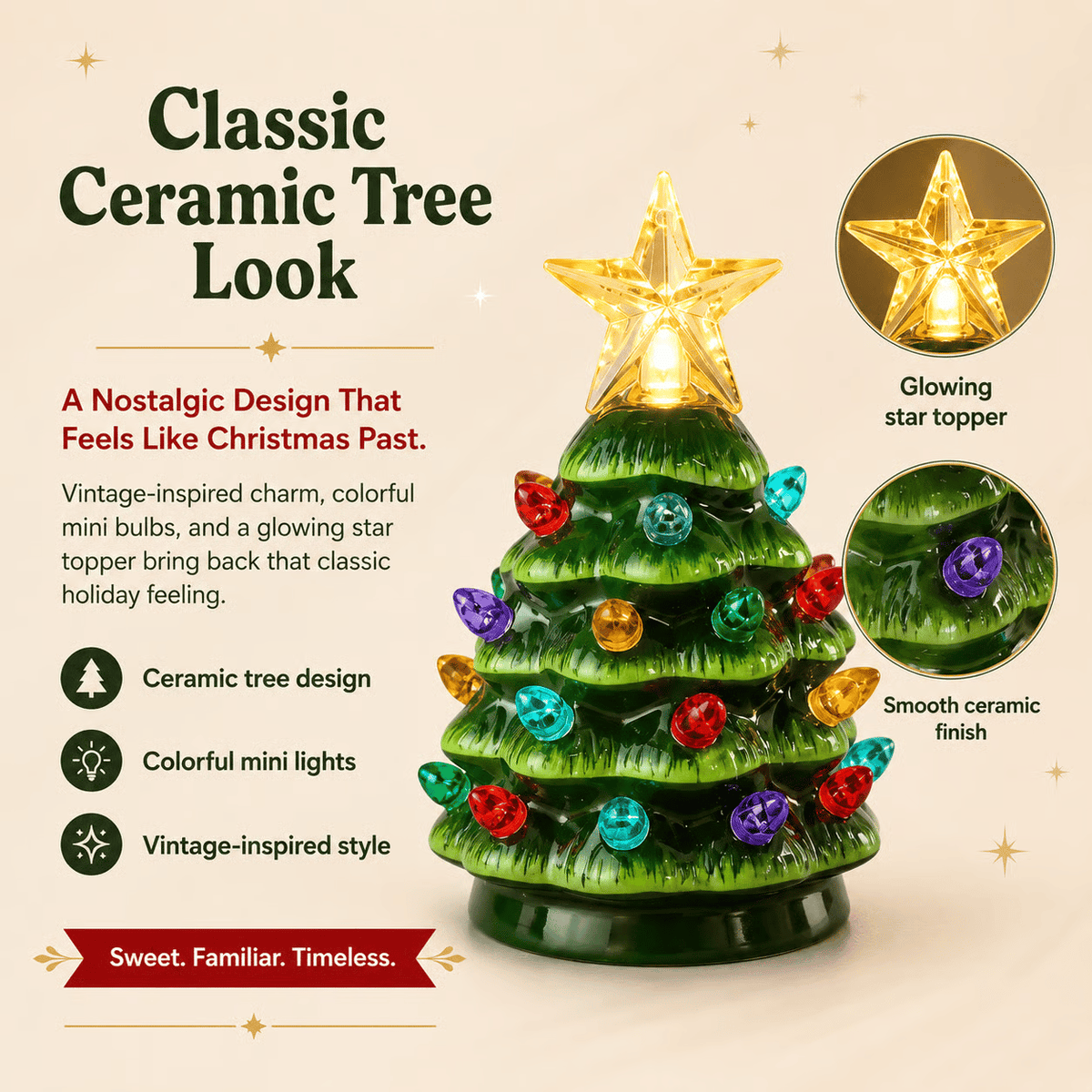 Mini 4.5-inch retro LED ceramic Christmas tree (lighted) suitable for holiday decor or as a gift