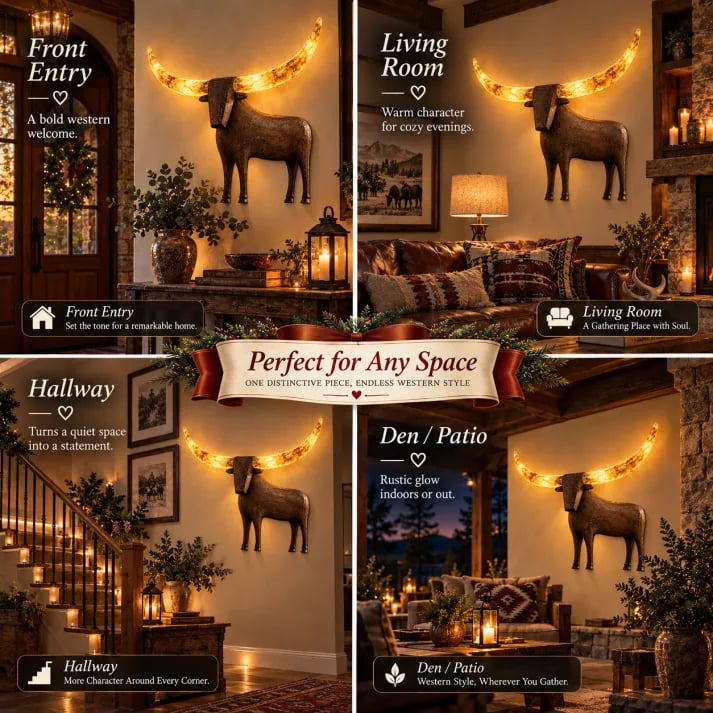 Illuminated Longhorn Wall Sculpture Rustic Western LED Wall Decor