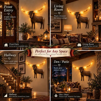 Illuminated Longhorn Wall Sculpture Rustic Western LED Wall Decor