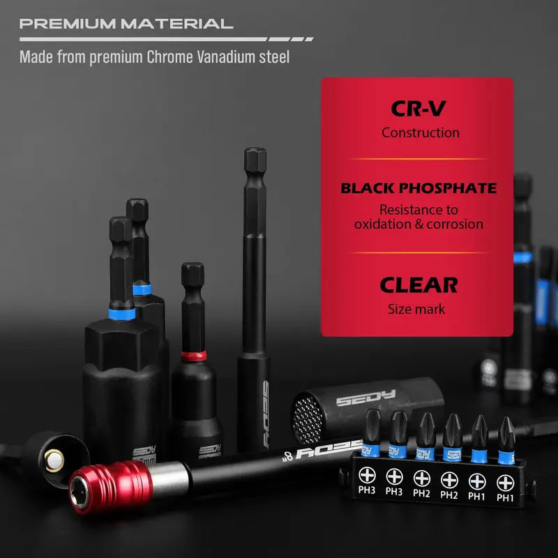 80-Piece Magnetic Impact Nut Driver Set SAE & Metric Socket Bits with Adapters, Extensions & Bit Holder