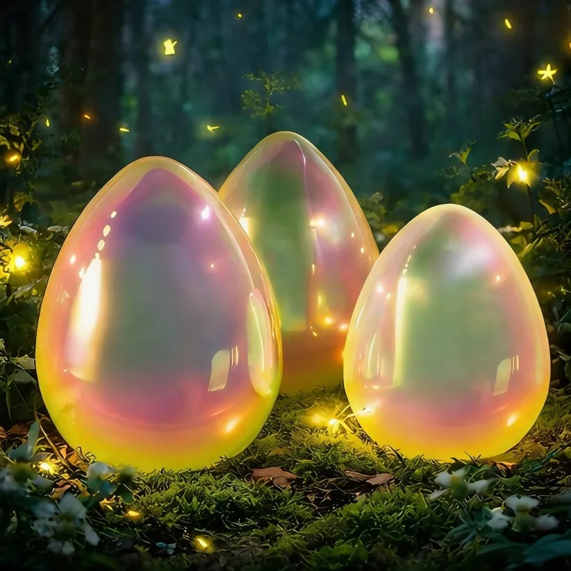 Easter Decor - Glowing Pearlescent Glass Egg Trio