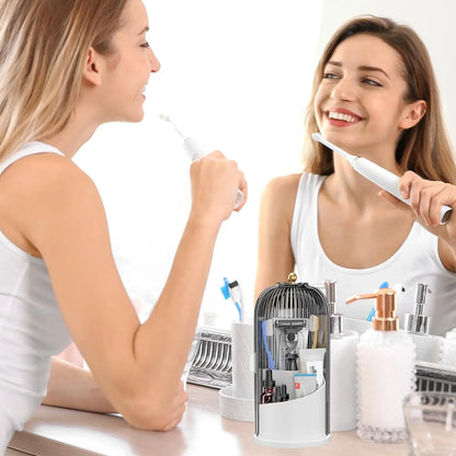 360° Rotating Makeup Brush Organizer – Clear Acrylic Cosmetic Storage Holder with Dust-Proof Lid