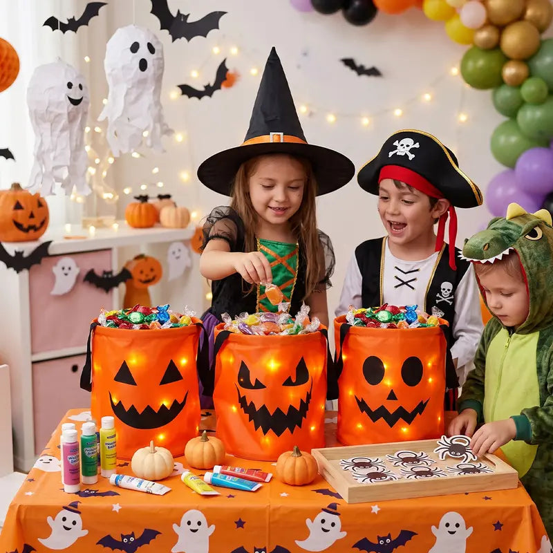 Light Up the Night! 3-Piece LED Halloween Candy Bucket Set