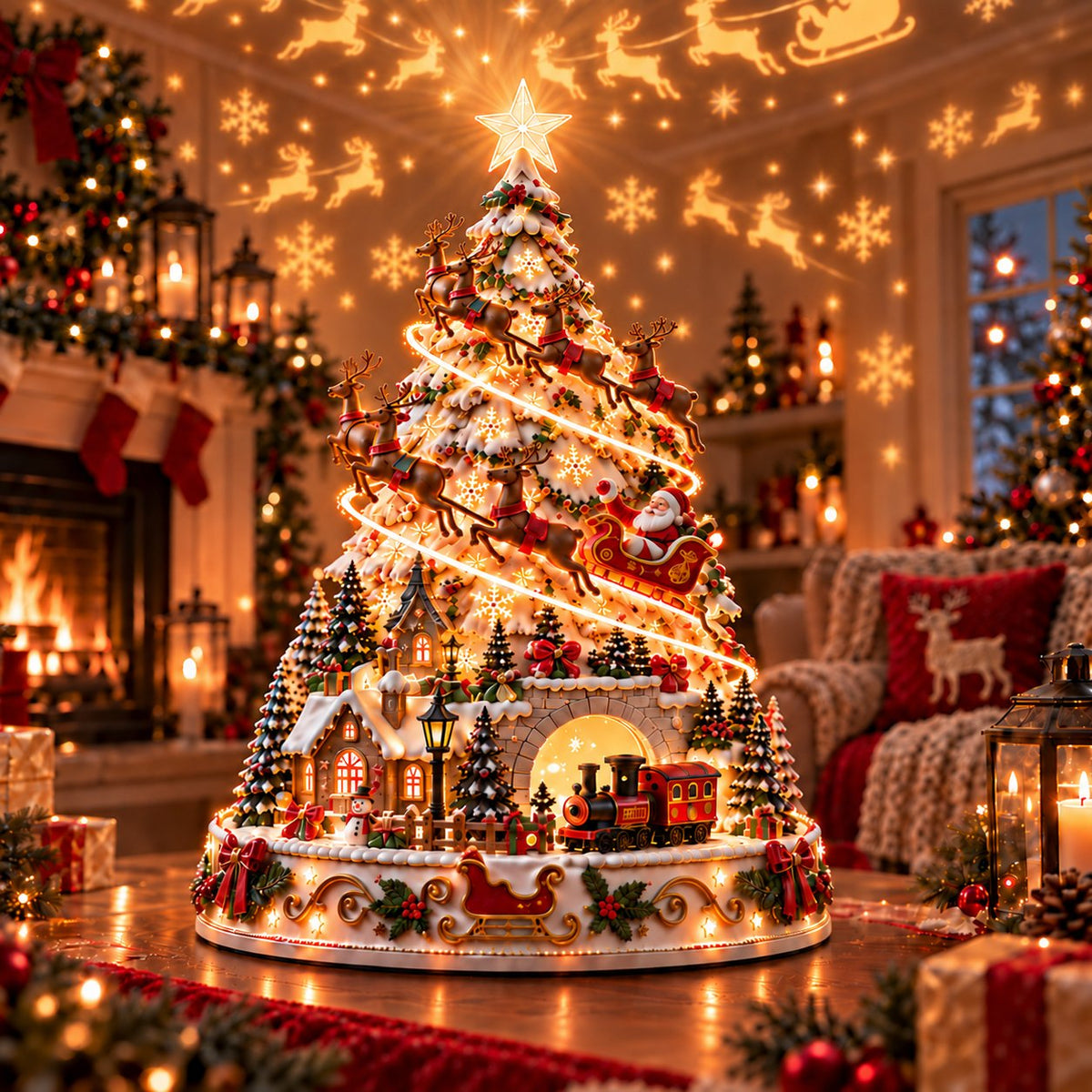 60, Christmas Village Projection Centerpiece 4 Themed Villages