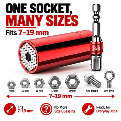 Universal Socket Tool 7 19mm Self-Adjusting Grip Socket with Drill Adapter