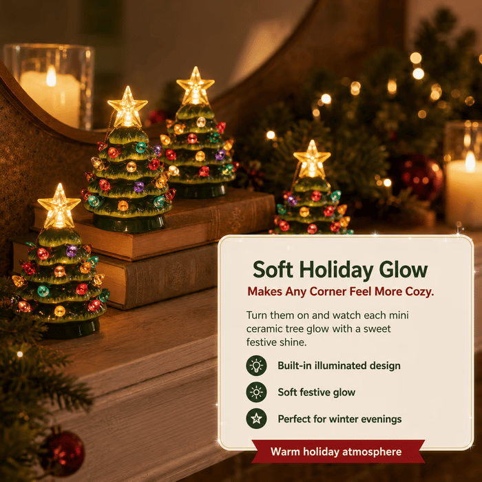 Mini 4.5-inch retro LED ceramic Christmas tree (lighted) suitable for holiday decor or as a gift
