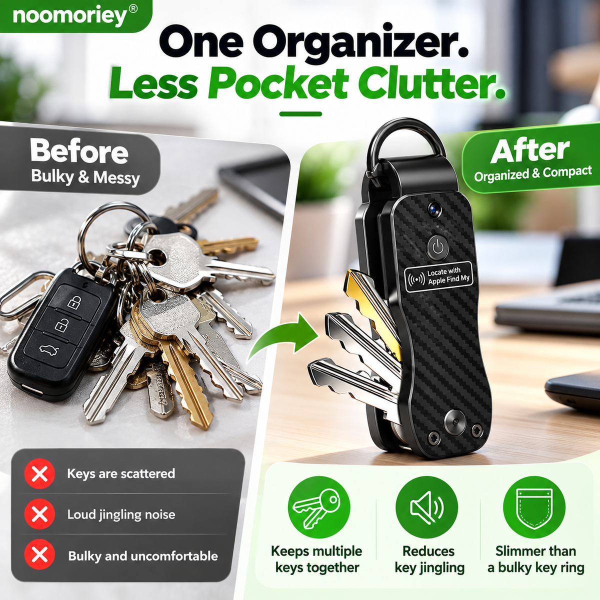 Smart Key Organizer with Find My Tracking & Sound Alert