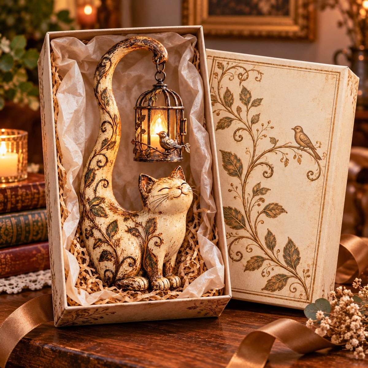 Vintage Cat Lantern Sculpture Lamp - A Little Guardian of Warmth, Memories & Cozy Corners
