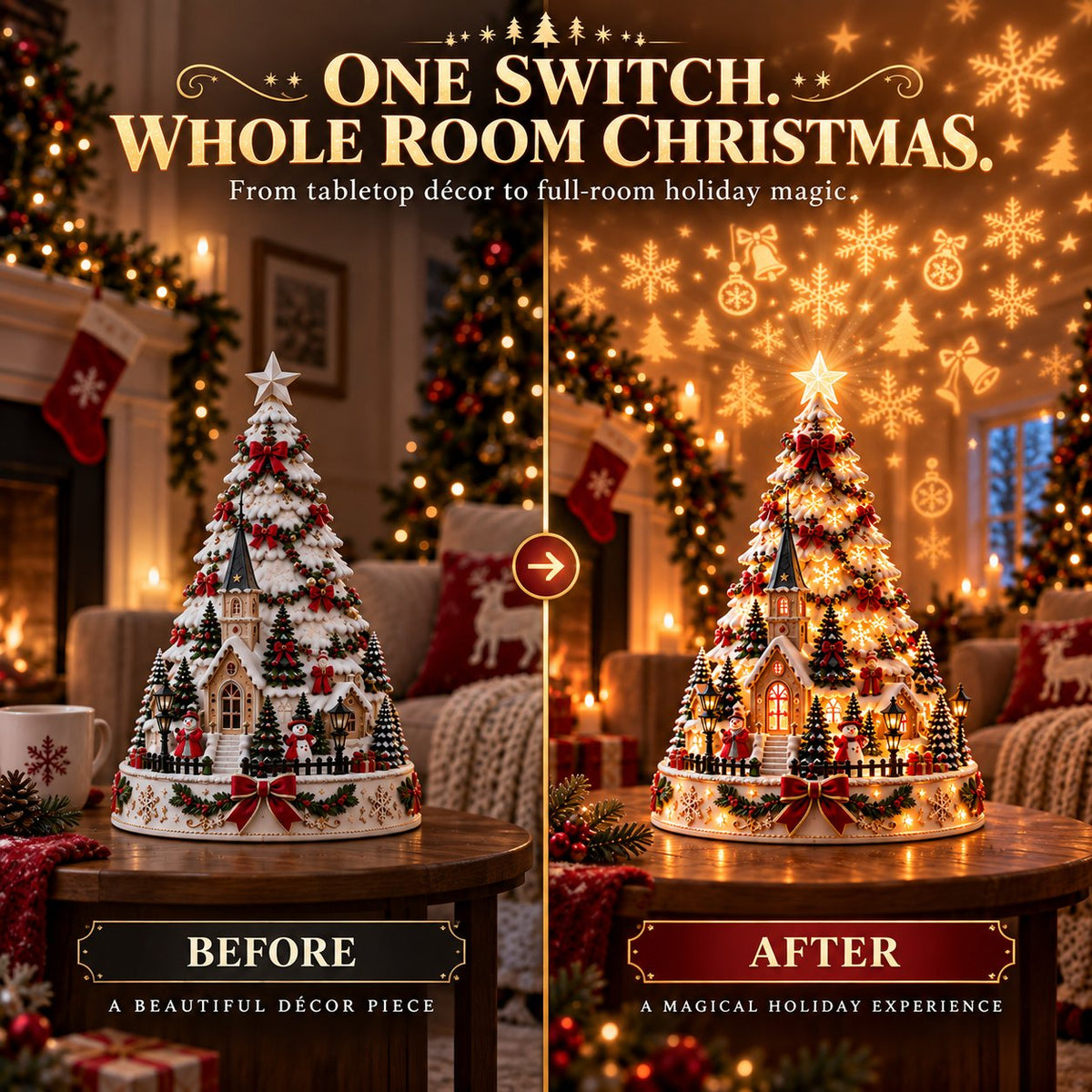 Christmas Village Projection Centerpiece 4 Themed Villages
