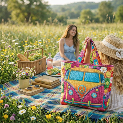 Retro Hippie Van Quilted Tote Boho Style Meets Everyday Function