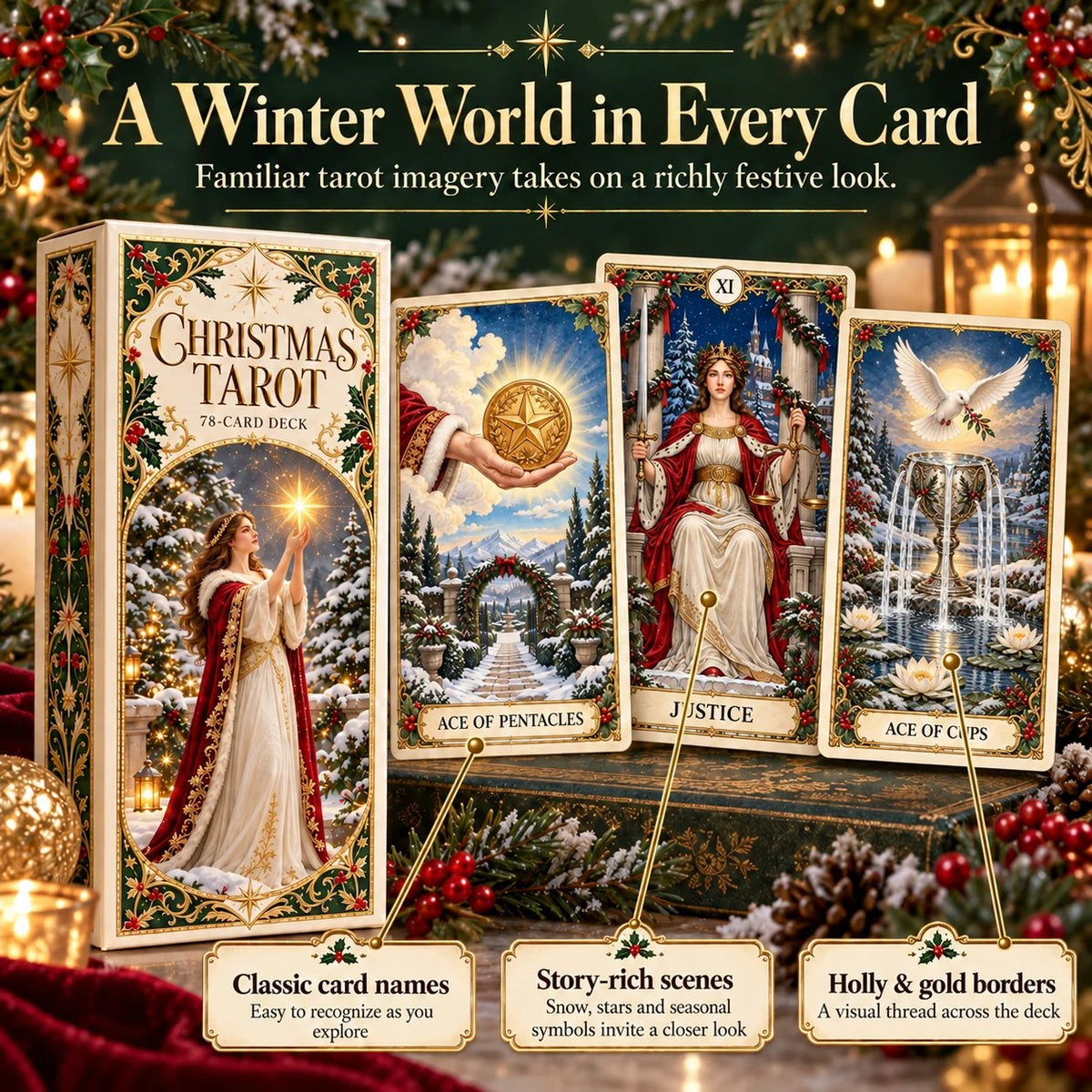 Yuletide Tarot Deck | 78 Festive Cards & A Guided 12-Day Holiday Ritual