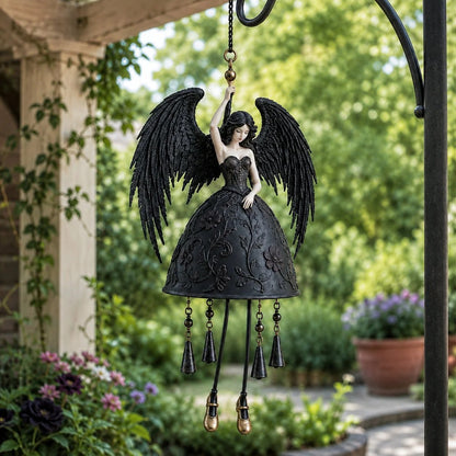 Dark Angel Gothic Wind Chime Black-Wing Outdoor Garden, Porch & Patio Decor
