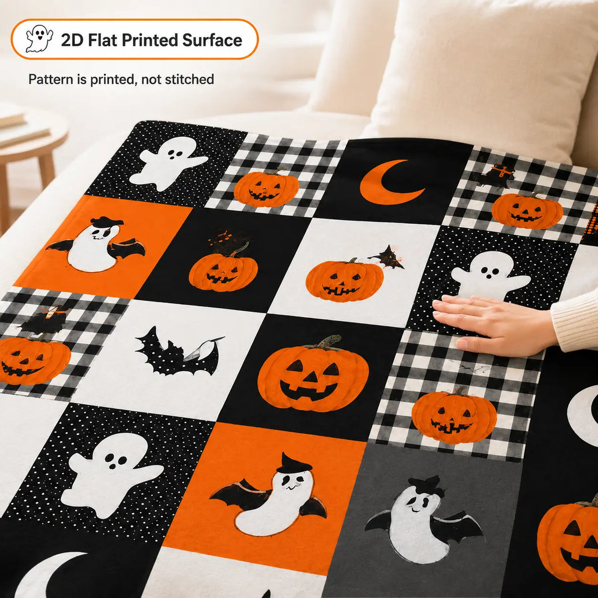 Halloween Pumpkin Ghost Blanket Cozy Spooky Throw for Fall Movie Nights, Sofa & Bed