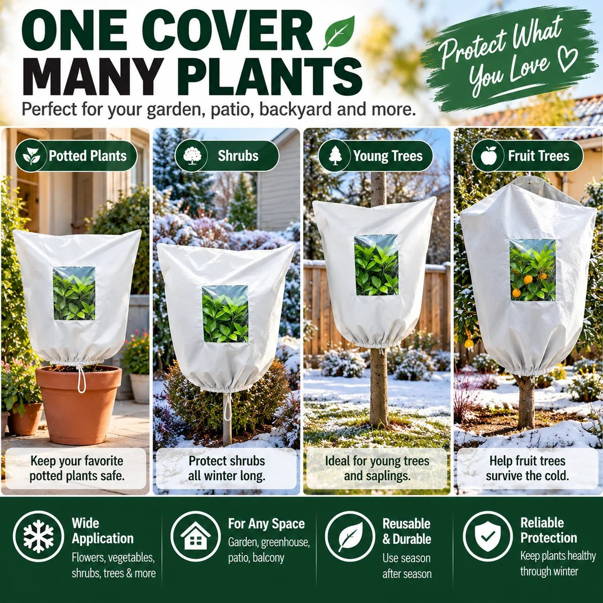 WINTER GARDEN ESSENTIAL | Plant Frost Protection Cover Breathable Reusable Cover for Shrubs, Pots & Young Trees