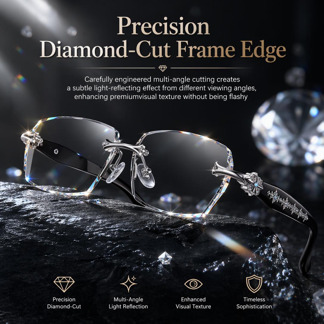 Rimless Diamond-Cut Glasses Stainless Steel Temple, Unisex