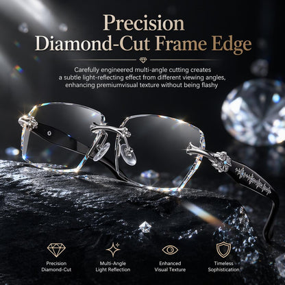 Rimless Diamond-Cut Glasses Stainless Steel Temple, Unisex
