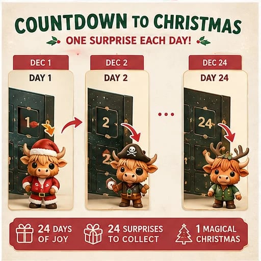 Highland Cow Advent Calendar 2026 24-Day Christmas Countdown with Cute Highland Cow Figurines