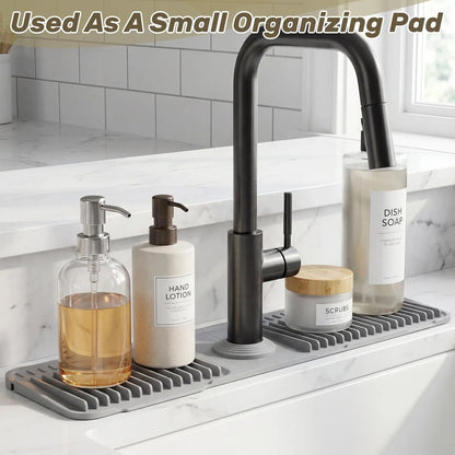 Silicone Faucet Splash Guard Mat - Sloped Drain Sink Water Catcher for Kitchen & Bathroom