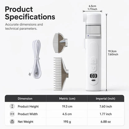 Electric Pet Hair Comb Suction & Detangling Tool, Gentle Grooming for Dogs & Cats