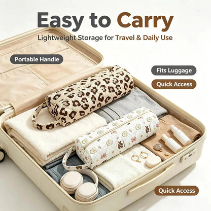 Quilted Multi Purpose Storage Bag, Portable Zipper Cosmetic Makeup Pouch with Handle