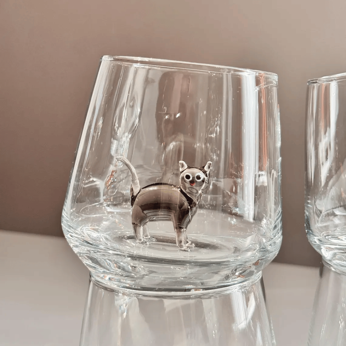 Handmade Murano-Style Cat Wine Glass Whimsical Art Glass for Cat Lovers