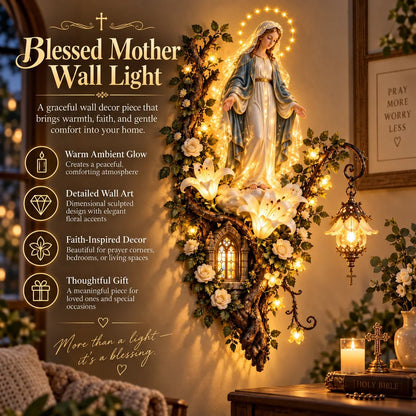 Blessed Mother Lighted Wall D cor | Virgin Mary 3D Religious Wall Art with Warm Ambient Glow