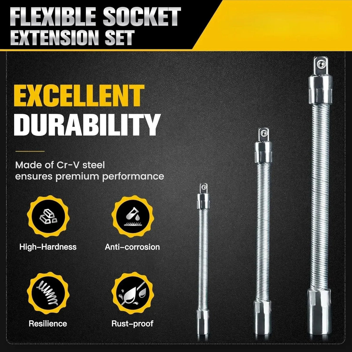 2026 1/2 Inch 35cm Socket Ratchet Wrench Set - 3 Bendable Shafts, Wrench Extender Tool, Connecting Rod