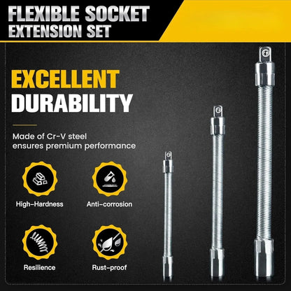 2026 1/2 Inch 35cm Socket Ratchet Wrench Set - 3 Bendable Shafts, Wrench Extender Tool, Connecting Rod