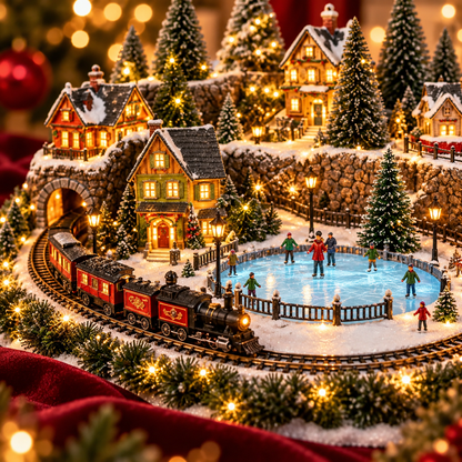 🔥 LAST DAY 50% OFF🔥Animated Holiday Train & Ice Rink Scene✨