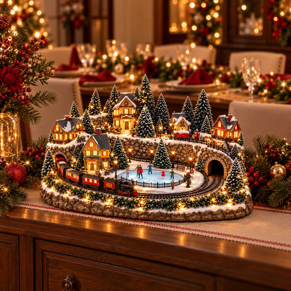 🔥 LAST DAY 49% OFF 🔥 Animated Holiday Train & Ice Rink Scene ！！！✨