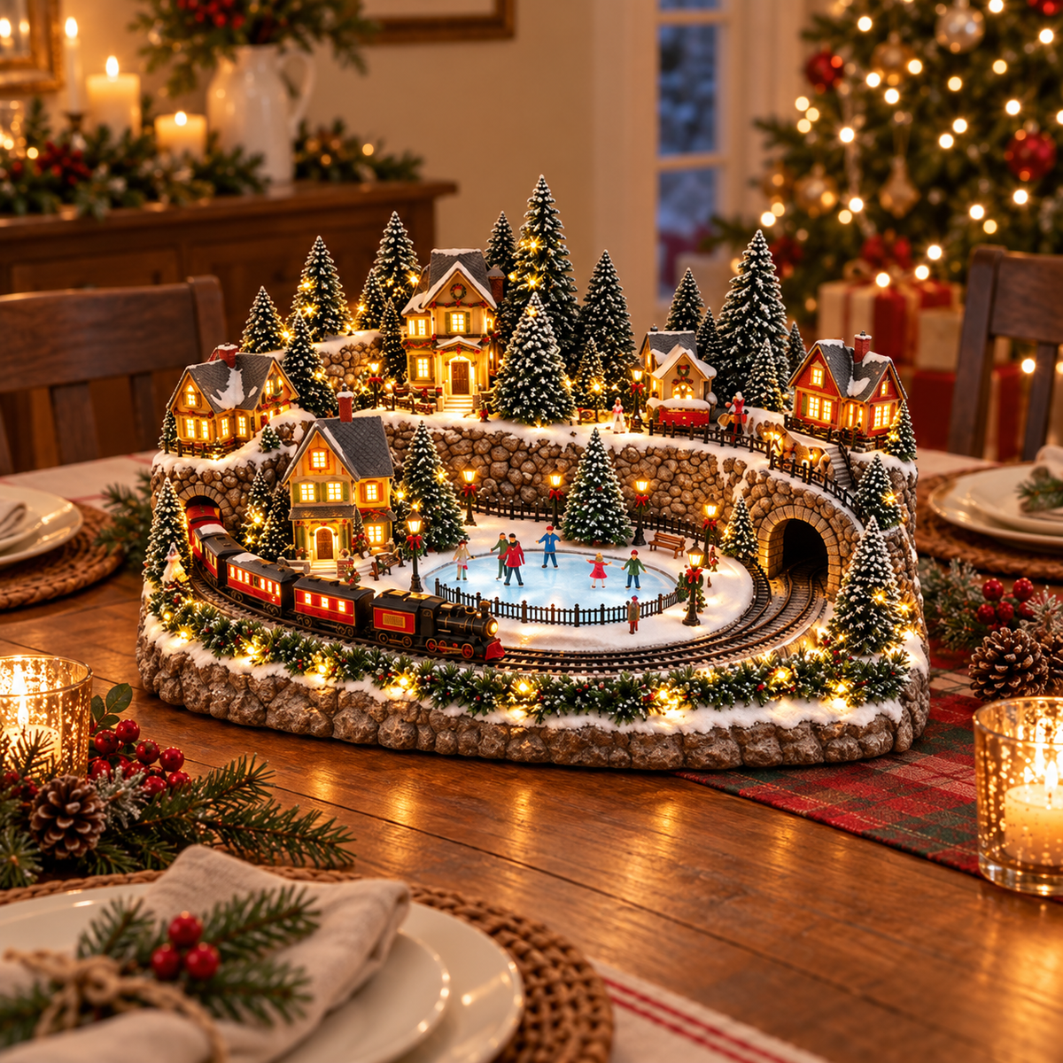🔥 LAST DAY 49% OFF 🔥 Animated Holiday Train & Ice Rink Scene ！！！✨