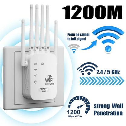 Stop WiFi Dead Zones Dual-Band 1200Mbps WiFi Extender with 6 Antennas