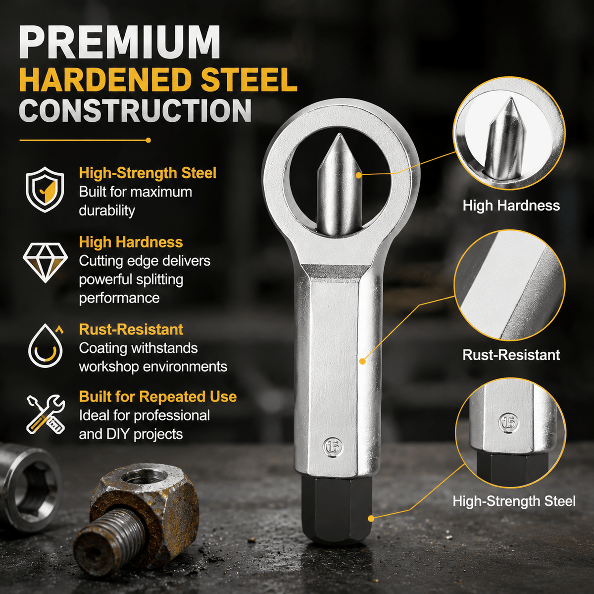 Manual Nut Splitter Extractor | Heavy Duty Steel Rusted Seized Nut Remover for Automotive & DIY Repair