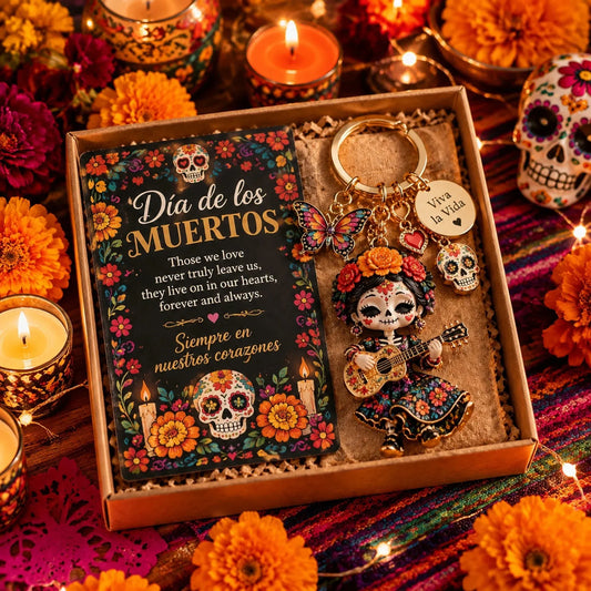 D a de Muertos Charm Keychain | 4 Colorful Floral & Skull-Inspired Styles