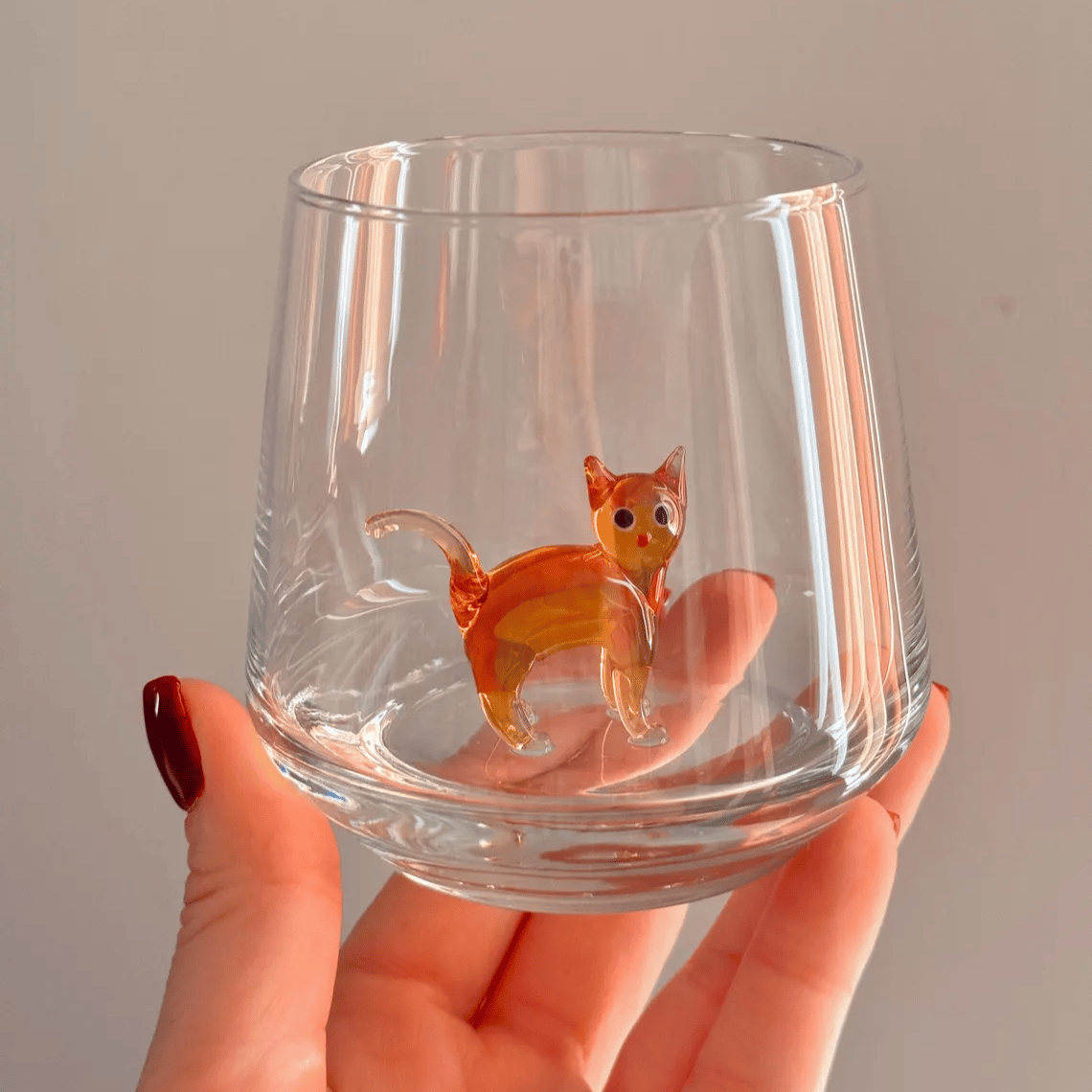 Handmade Murano-Style Cat Wine Glass Whimsical Art Glass for Cat Lovers