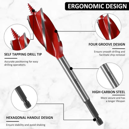 8PCS High Carbon Steel Wood Drill Bits Set, 4-Flute Hex Shank Wood Boring Bits 10-25mm for Timber Plastic Drilling