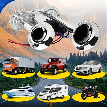 2026 Upgraded 12V 130DB Air Horn Dual Horn, Horn Kit with Air Compressor