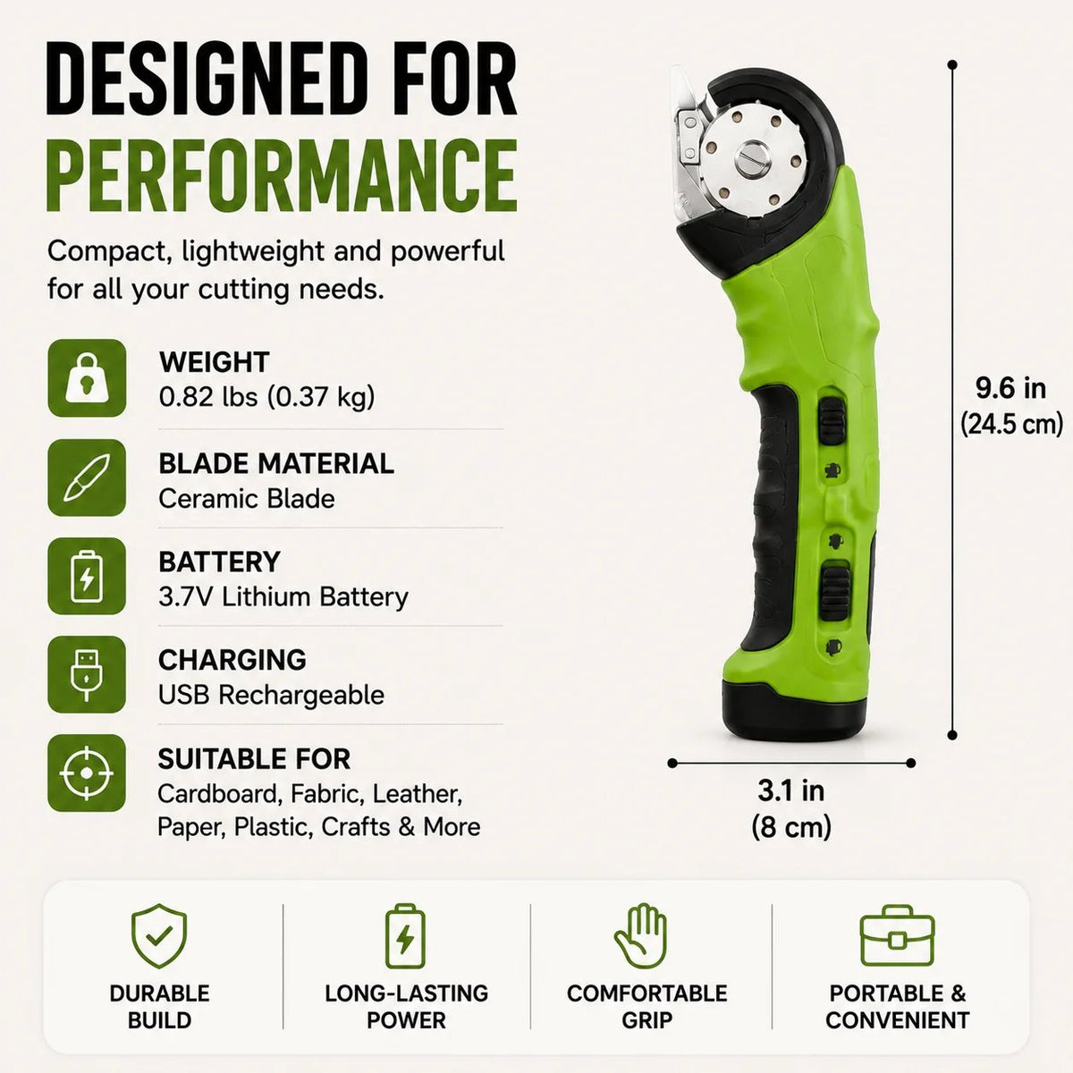 Cordless Electric Scissors 3.7V Rechargeable Heavy Duty Cutter with Safety Lock