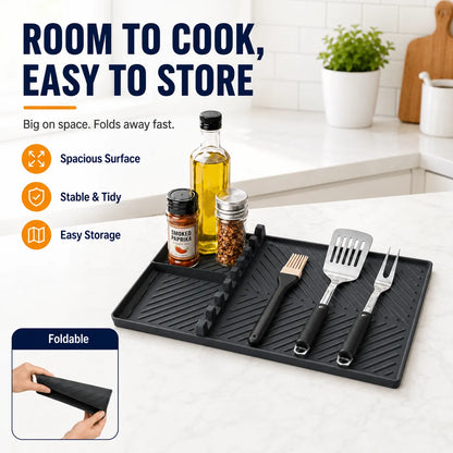 16.5" 11" Silicone Grill Side Shelf Mat Heat-Resistant, Non-Slip & Dishwasher Safe BBQ Organizer