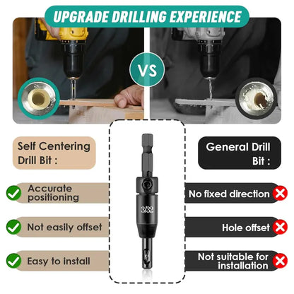 Self-Centering Hinge Drill Bit Set 3 Sizes for Hinges & Cabinet Hardware
