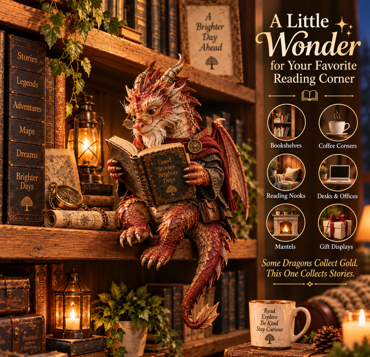 Wandering Scholar Dragon Enchanted Reading Figurine