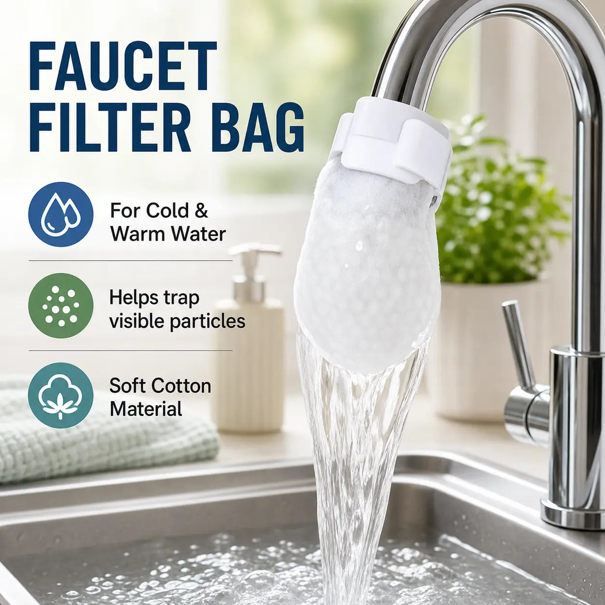 Cotton Faucet Filter Bags Sediment & Splash Filter