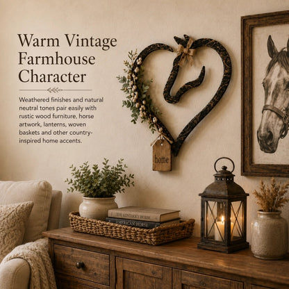 Rustic Horse Heart Wall Decor with Greenery Farmhouse Equestrian Home Accent