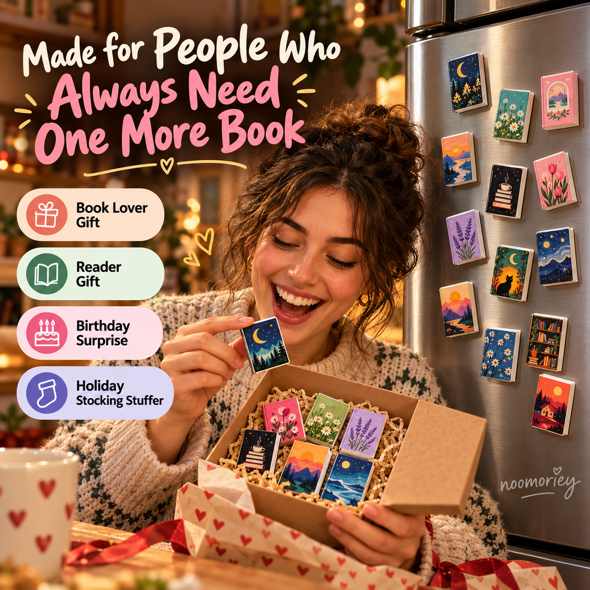 Tiny Library Mini Book Magnets 20-Piece Refrigerator Magnet Set